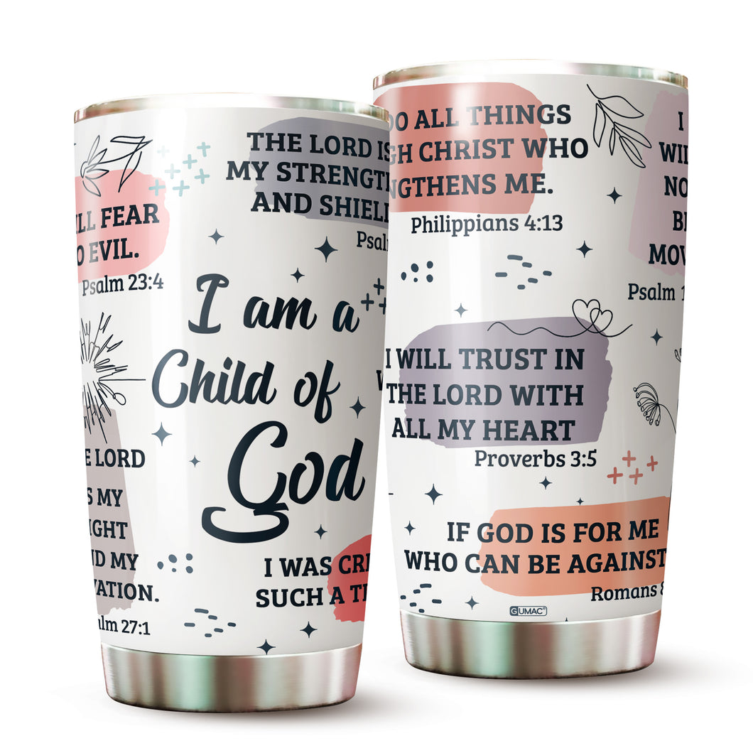 Christian Tumbler - Gifts for Christian Women - Bible Emergency Tumber - Motivational Coffee Tumbler - Gift Ideas for Christian Men, Women, Friend, Coworkers - I Am A Child of God Tumblers 20 Oz