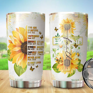 Gifts For Women - Inspiration Religious Gift - Sunflower Christian Mug - You Are Beautiful Bible Verse Tumbler For Friend Gifts - Women Gifts For Christmas Holiday - Gifts For Mom, Aunt, Sister