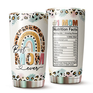 Mom Tumbler - Gifts for Mom on Mother's Day - Best Mom Ever Tumbler - #1 Mom Nutrition Facts Tumbler - Gift for Mom, Mother, Mommy from Daughter, Son, Kids - Mom Tumbler 20oz