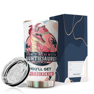 Gifts For Aunt - Best Aunt Gifts - Mothers Day Gift For Aunt Christmas Gifts For New Aunt - Don't Mess with Auntiesaurus You'll Get Jurasskicked Mug For Aunt Gifts From Niece And Nephew 20 oz Tumbler