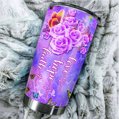 Faith Hope Love Tumbler - Butterfly Floral Tumber - Christian 20oz Stainless Steel Tumbler - Christian Tumblers For Women - Birthday Gifts for Mom on Mother's Day, Christmas