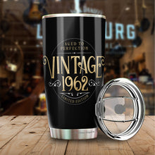 Load image into Gallery viewer, Kozmoz Inspire Vintage Aged to Perfection 1962 Nutrition Facts Tumbler of The Sixties - Happy 60 Birthday Party, Turning 60 Birthday, Sixty Birthday Tumbler 20 Oz - Milestone Birthday Gifts